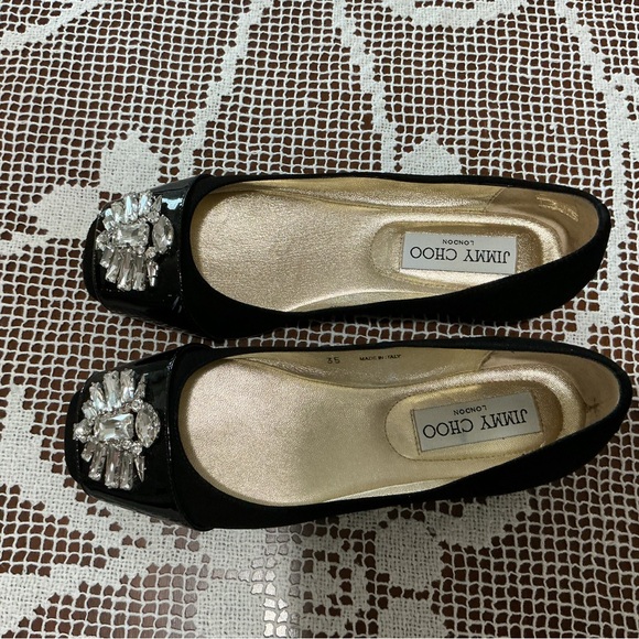 Jimmy Choo Black and Silver Embellished Flats - Picture 4 of 12